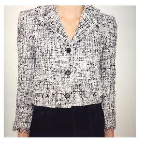 Alice + Olivia Cropped Boucle Jacket Black & White Size S